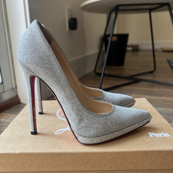 Christian Louboutin Pigalle Plato Silver Pump Heels - Picture 2 of 10